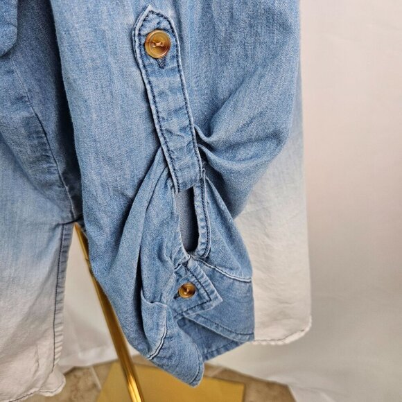 Susan Graver Denim Ombre Gradient Button-Down Shirt 3XP Blue White Long Sleeve - Picture 5 of 12